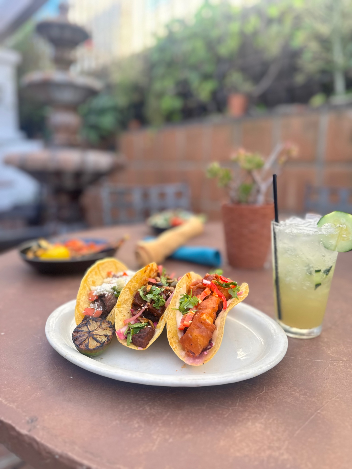 Taco flight on a handmade tortilla